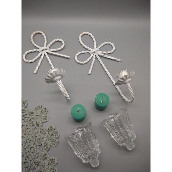 Vintage Pair 12" Twisted Rope Bow Metal Wire Wall Sconce Candle Holders, Votives - Picture 4 of 16